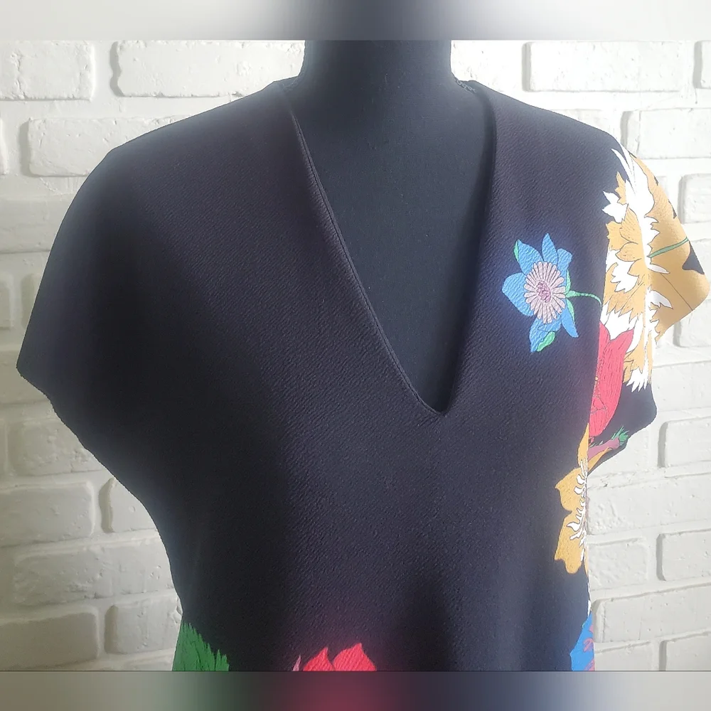 Zara Bold Floral Printed Tunic Dress Boho Cap Sleeves - Picture 3 of 14